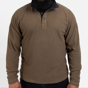 Wrinkle Resistant Texture Non cuffed edge Fleece Henley - Brown