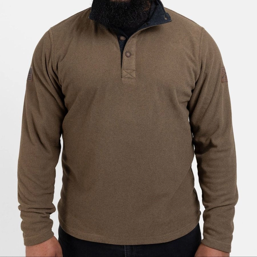 Cold Weather Fleece Henley - Brown