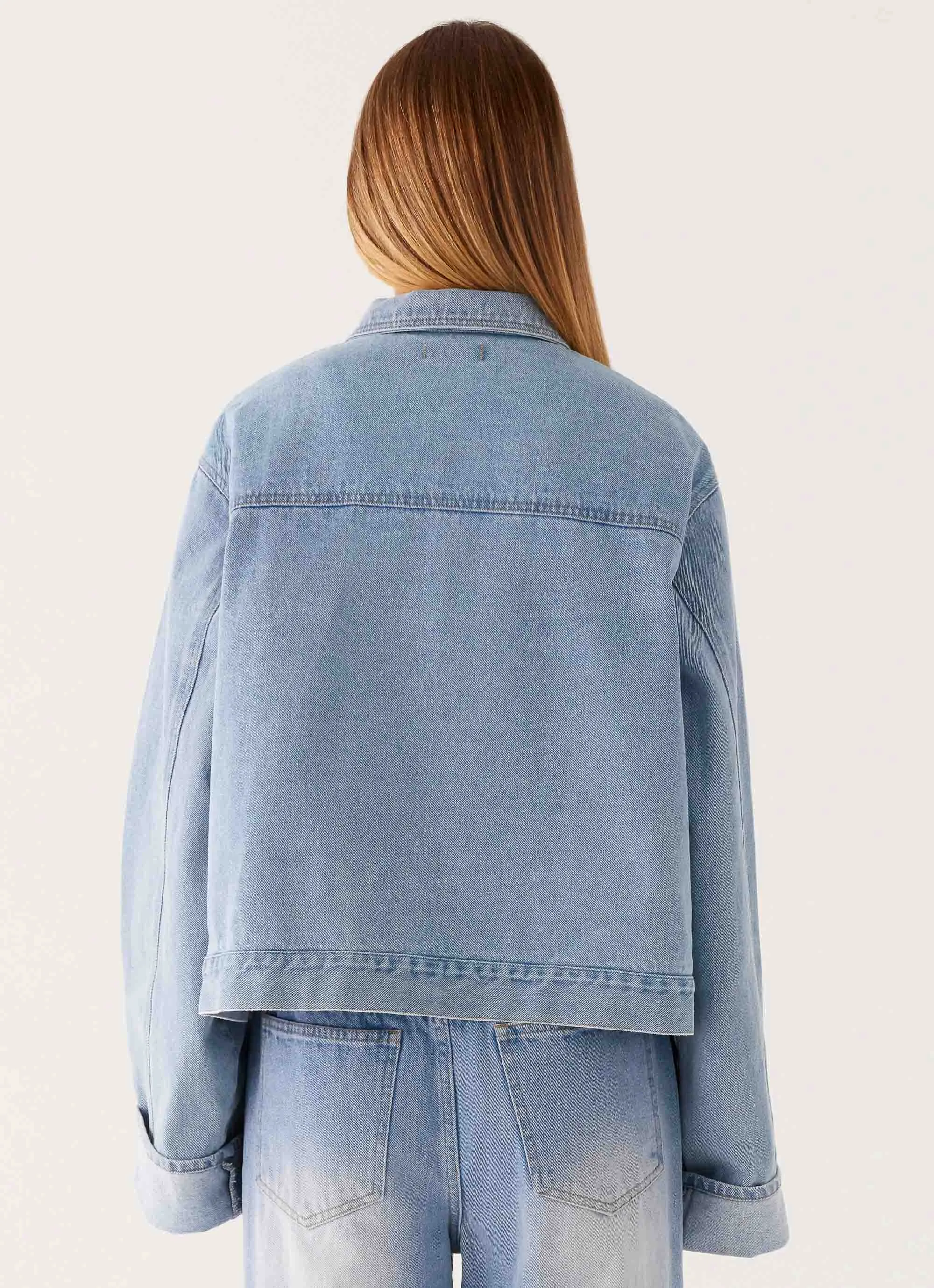 Tailored Silhouette Back Again Oversized Denim Jacket - Light Wash Blue