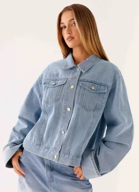 Everyday Warmth Back Again Oversized Denim Jacket - Light Wash Blue