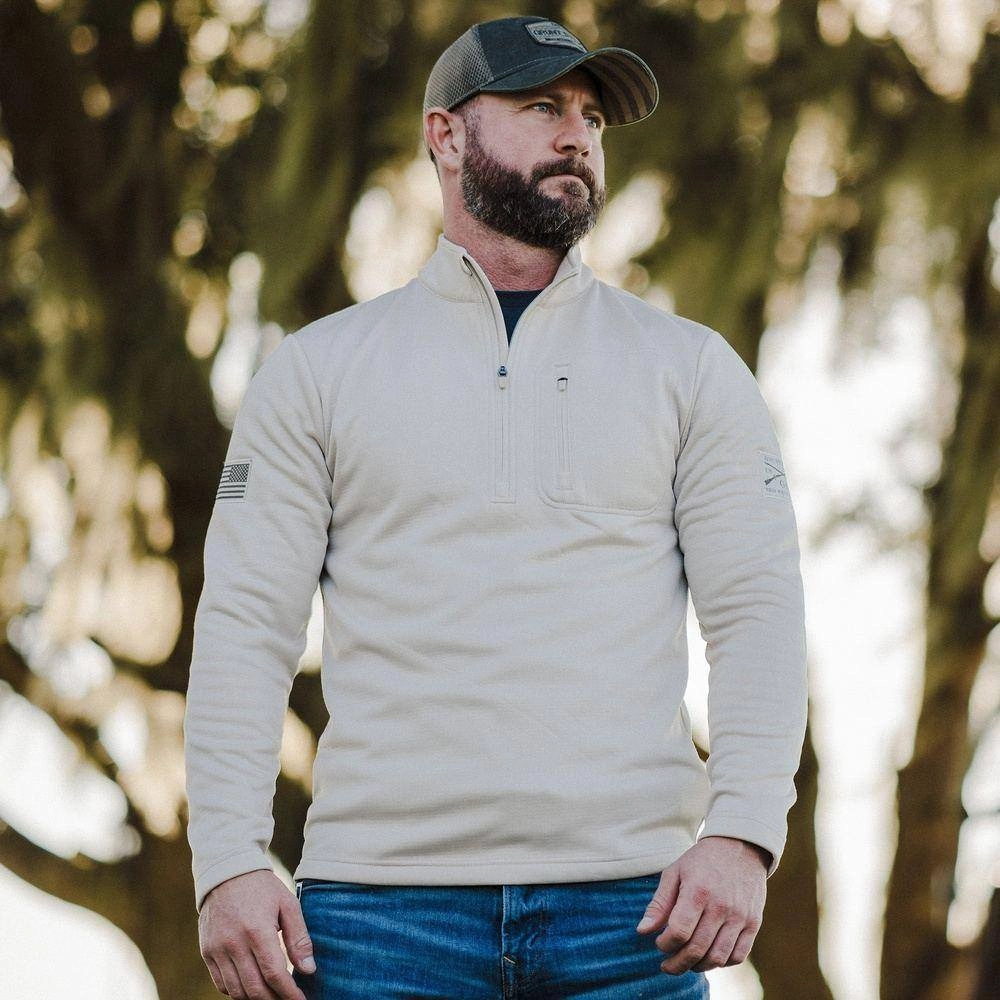 Men's 1/2 Zip Waffle Top - Sand Hot Weather