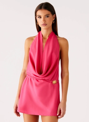Moment Glow Compact Fit Halia Cowl Mini Dress - Watermelon