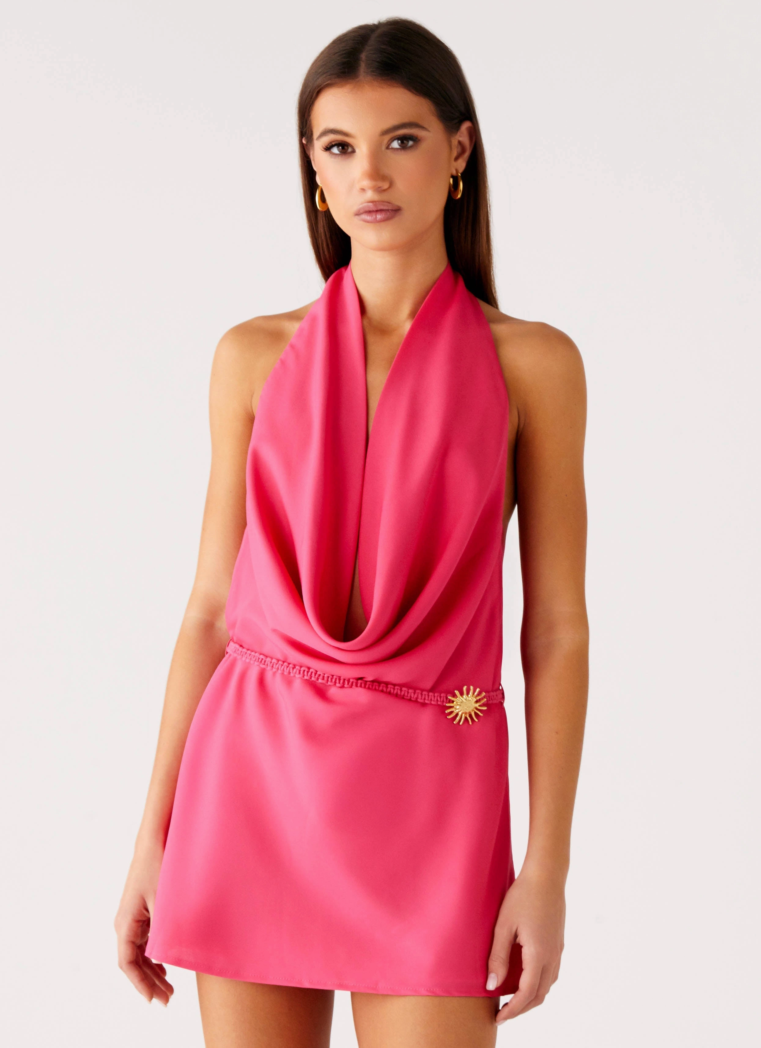 Moment Glow Compact Fit Halia Cowl Mini Dress - Watermelon