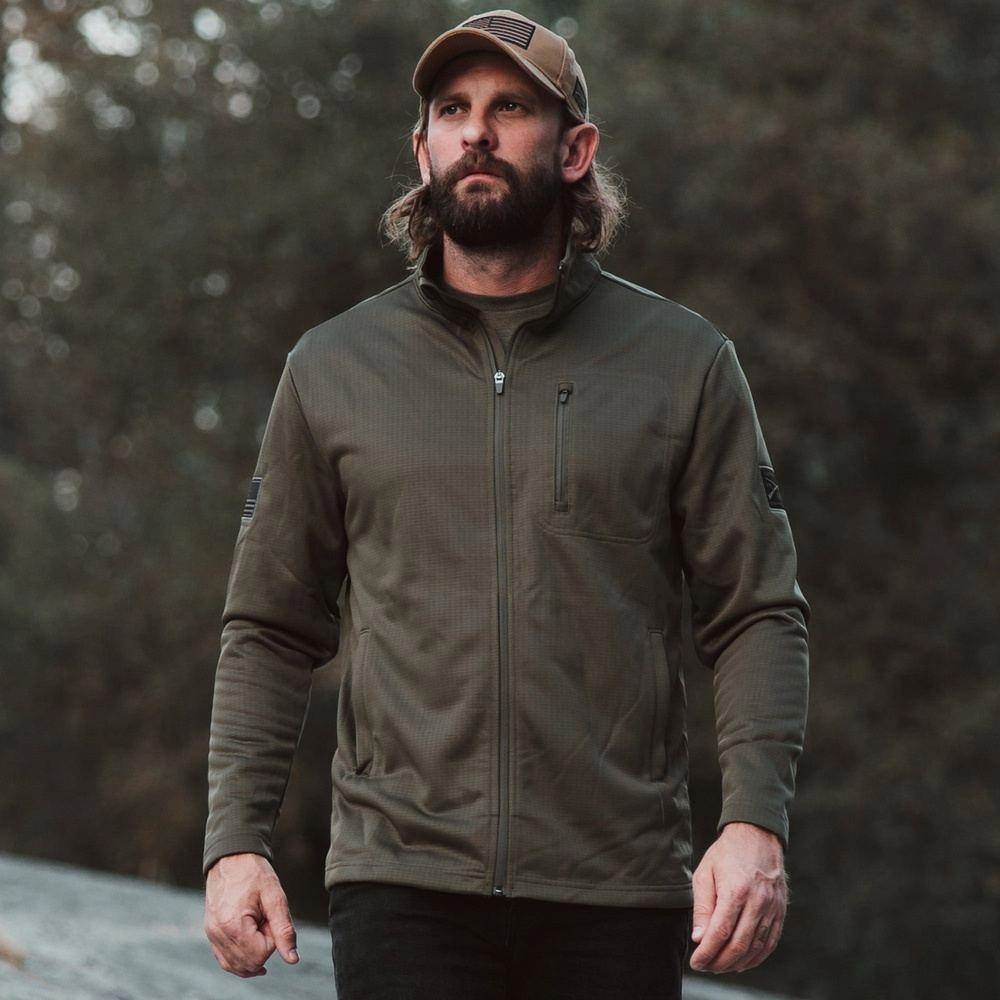 Men's Waffle Top Full-Zip Jacket - Military Green Hike Fit
