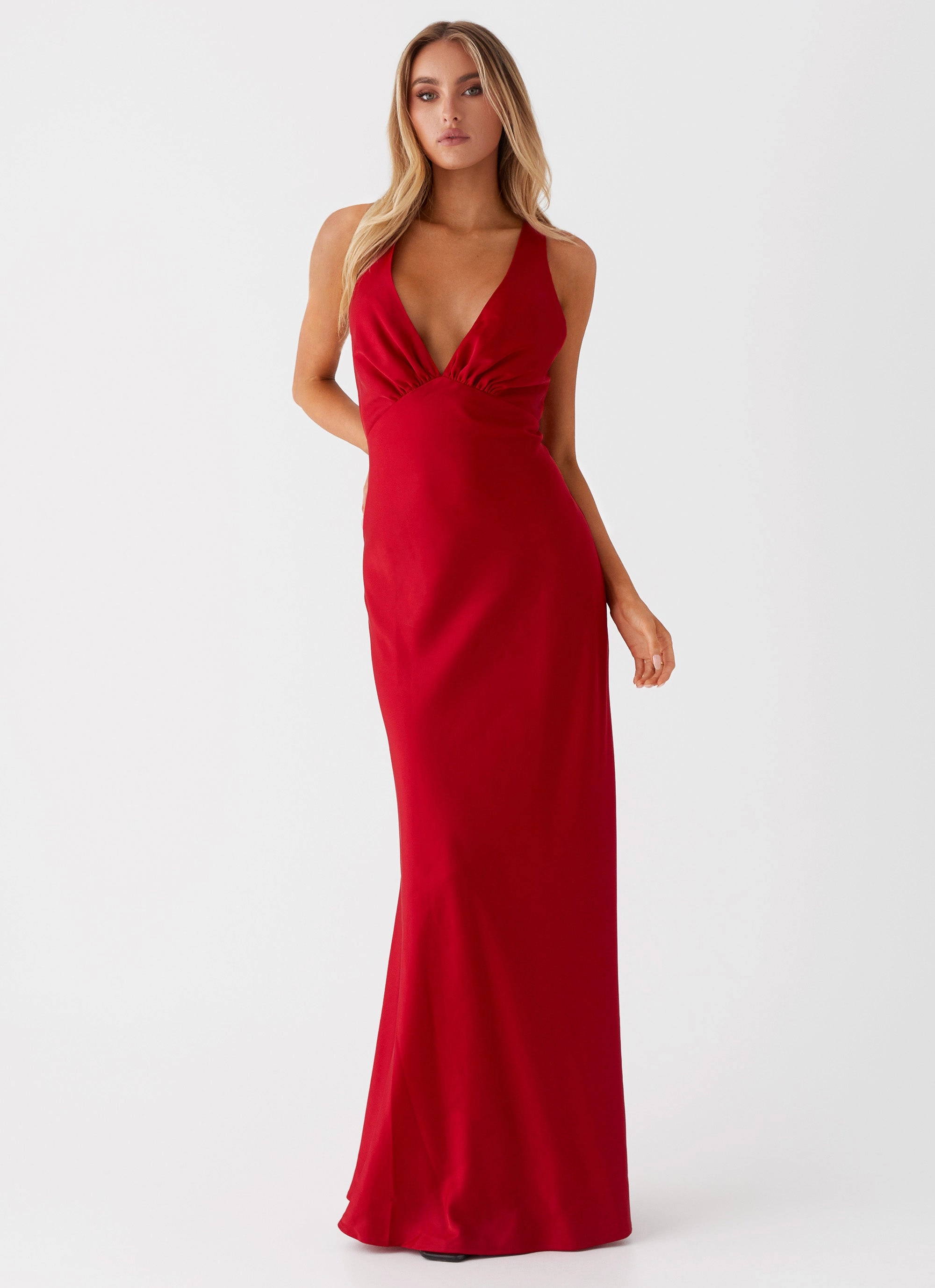 Slyvia Maxi Dress - Red Summer Soft Delicate Lines