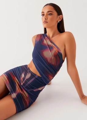 Cool Texture confident look Addie Mini Dress - Midnight Bloom