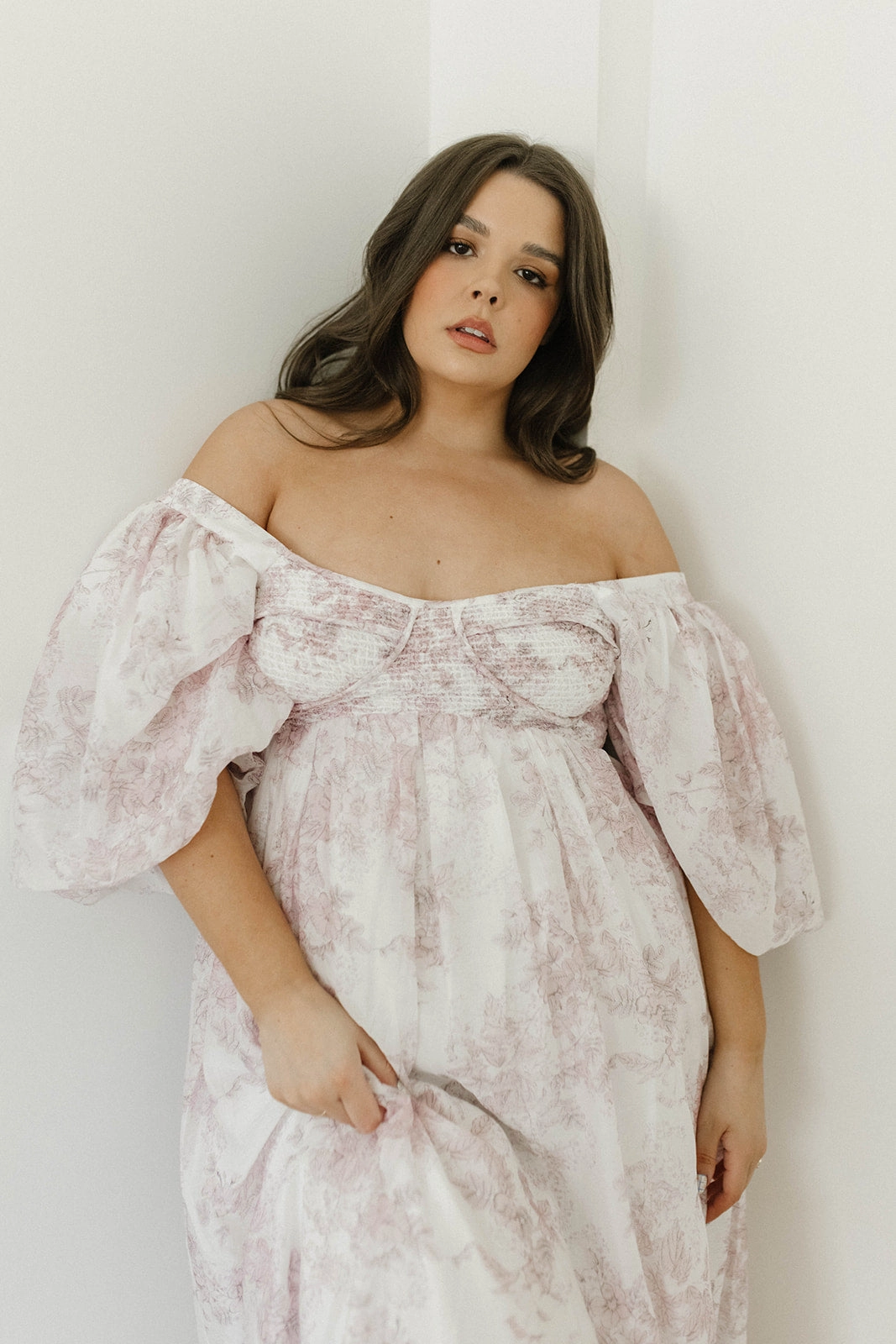 Easy Tones Muted Tones Harlow Midi Dress in Light Pink Floral - Bump Friendly & Inclusive Sizing (S-3XL)