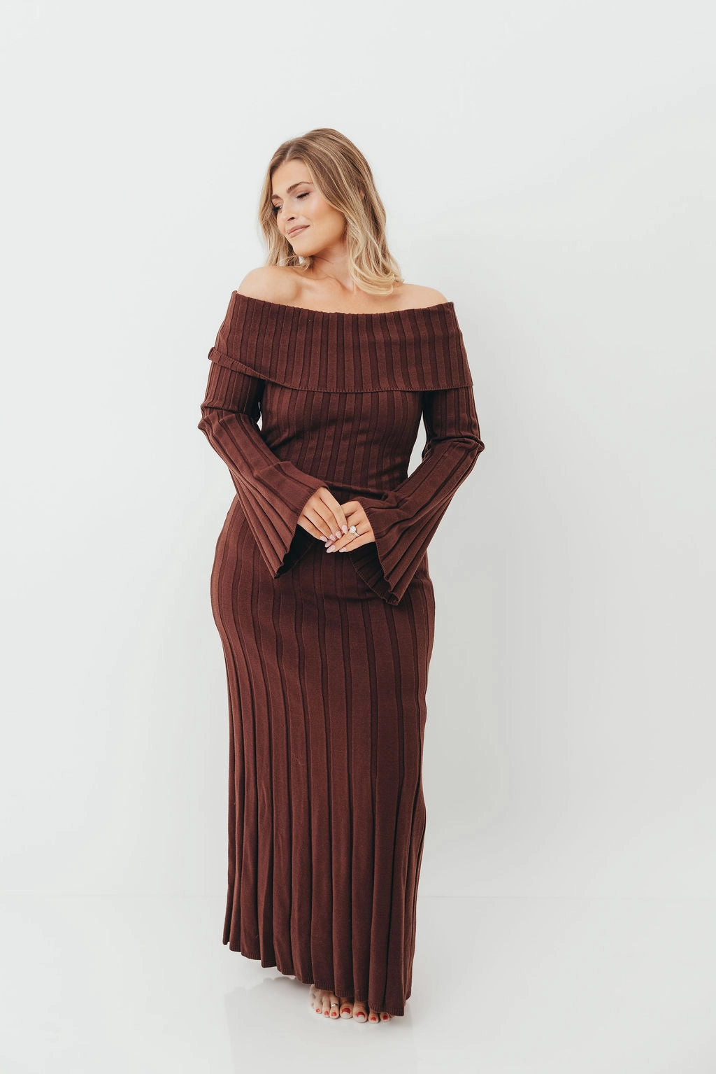Evella Maxi Dress in Brown - Bump Friendly Modern Appearance