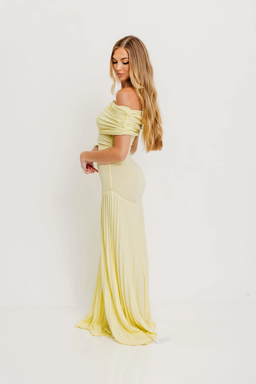 Halo Maxi Dress in Buttercream Perfect Layer Statement Neck