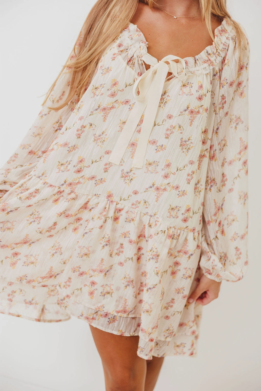 Smart Lines Maui Soft Petals Flare Mini Dress in Cream Multi