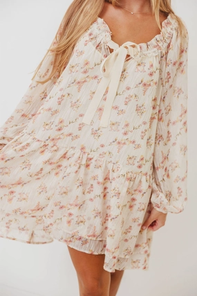 Maui Soft Petals Flare Mini Dress in Cream Multi Chic and Cozy Wear Semi Casual