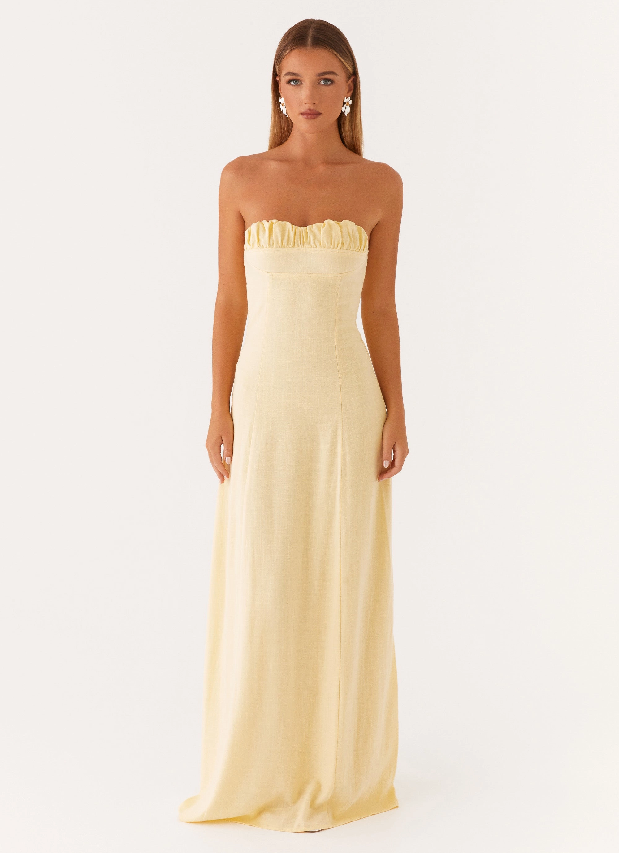 Tayla Linen Maxi Dress - Yellow Modest Cut