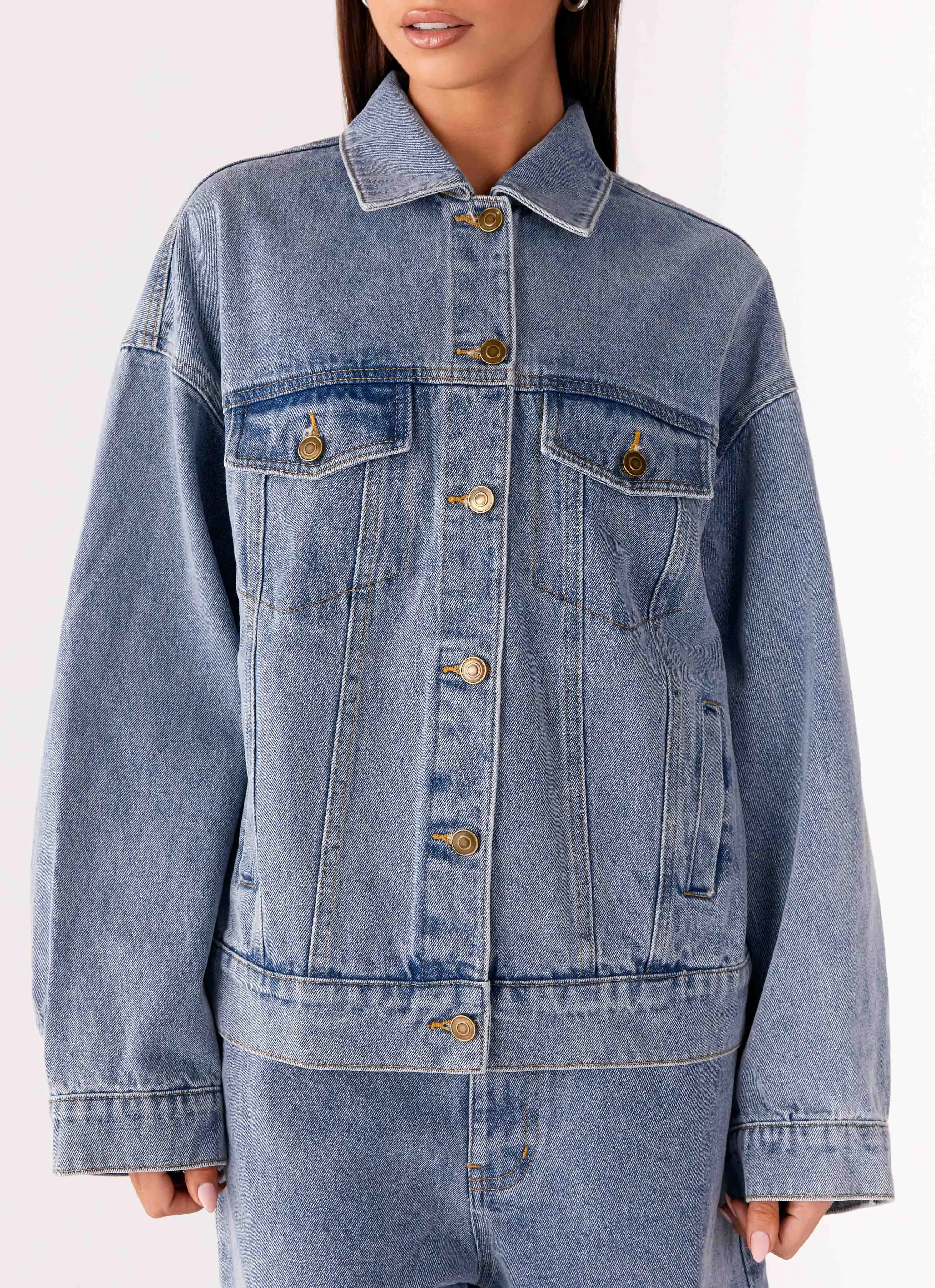 Orleans Oversized Denim Jacket - Blue Sporty Shield graduation party