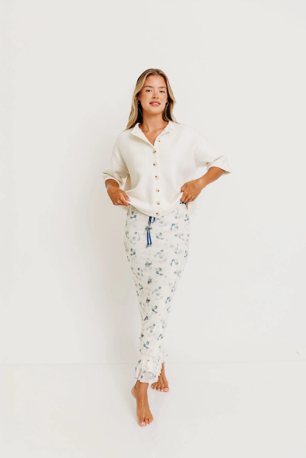 Soft Stretch Tyra Floral Mesh Maxi Skirt in Cream