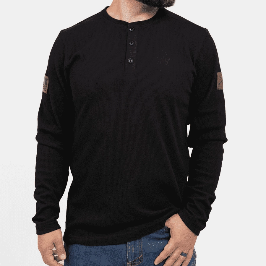 Cycling - wear Stain Resistant Thermal Henley - Black
