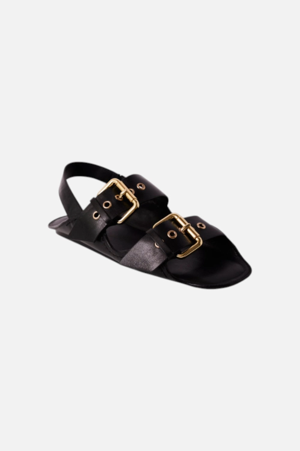 Free People Blossom Buckle Sandal in Black Leather Non Toxic Materials Athletic