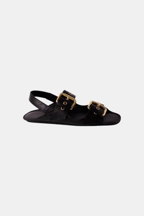 Free People Blossom Buckle Sandal in Black Leather Ventilated Upper Design