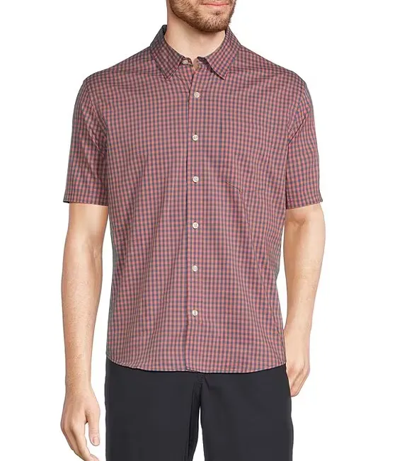 Casual Comfort Comfort Stretch Performance Shirt Short Sleeve Slightly Fitted Plaid Men's Regular