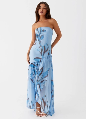 Exclusive-Design Solaris Strapless Maxi Dress - Blue Floral
