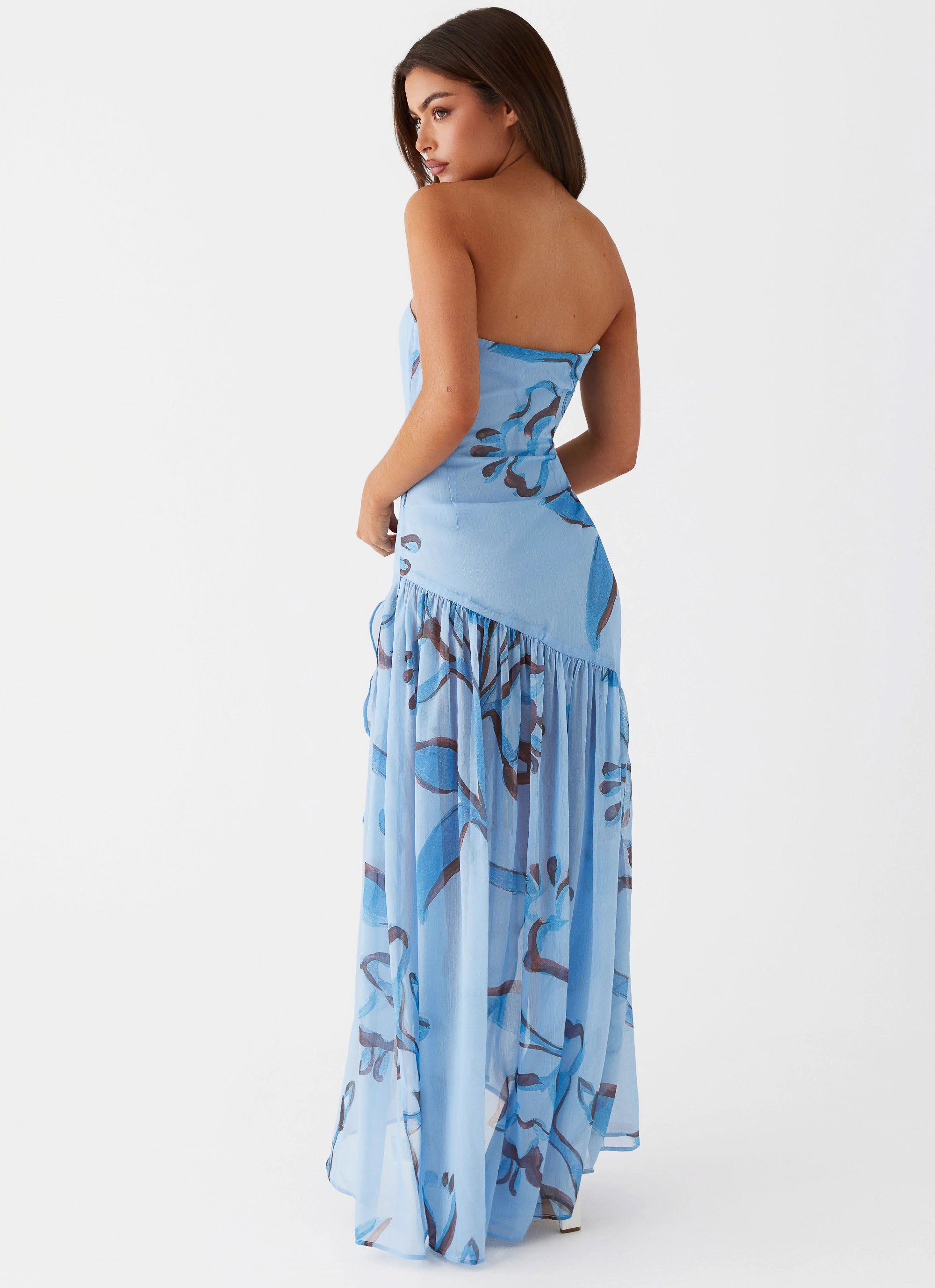 Solaris Strapless Maxi Dress - Blue Floral Urban Cool Vibrant pattern