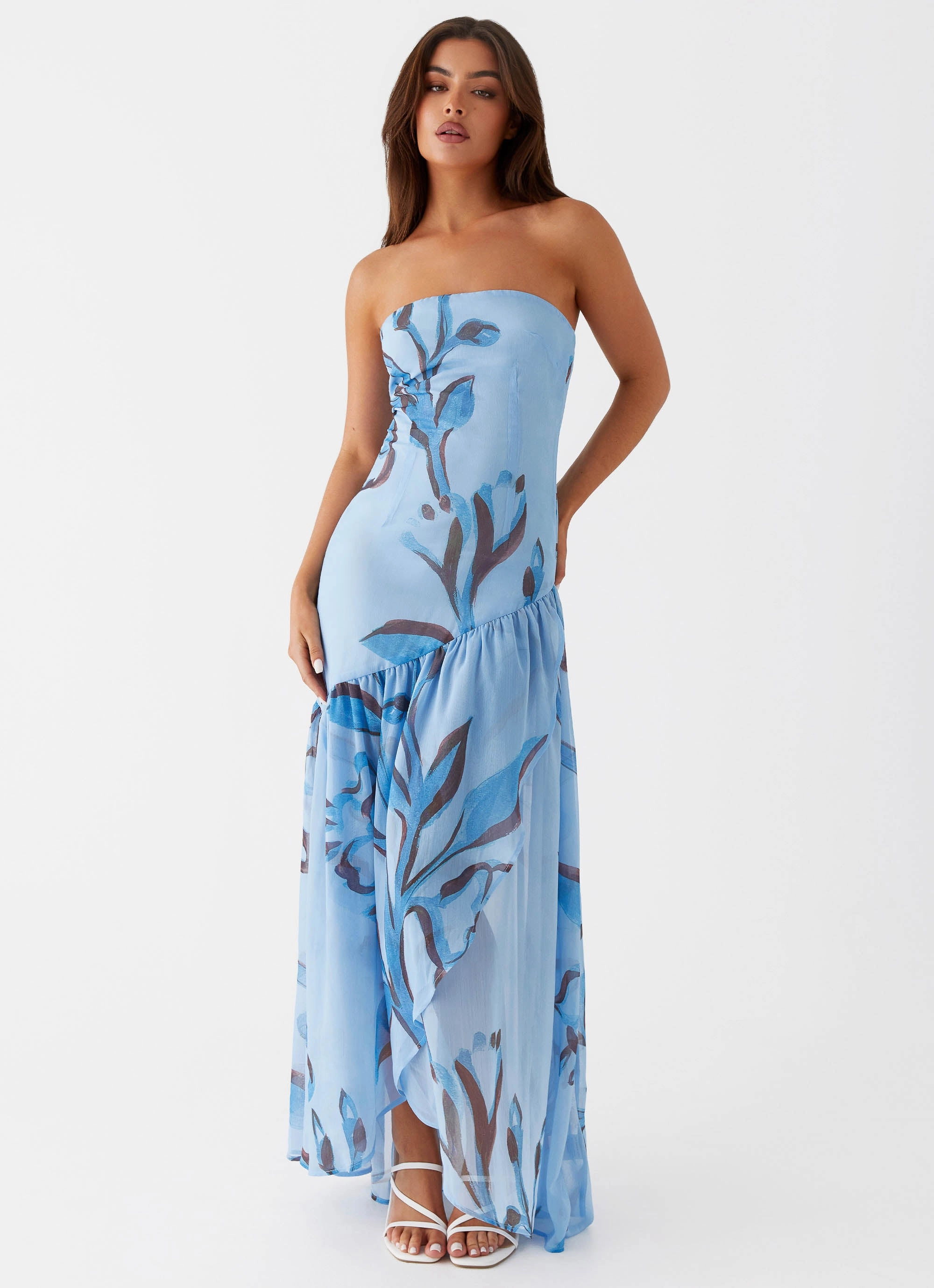 Exclusive-Design Solaris Strapless Maxi Dress - Blue Floral