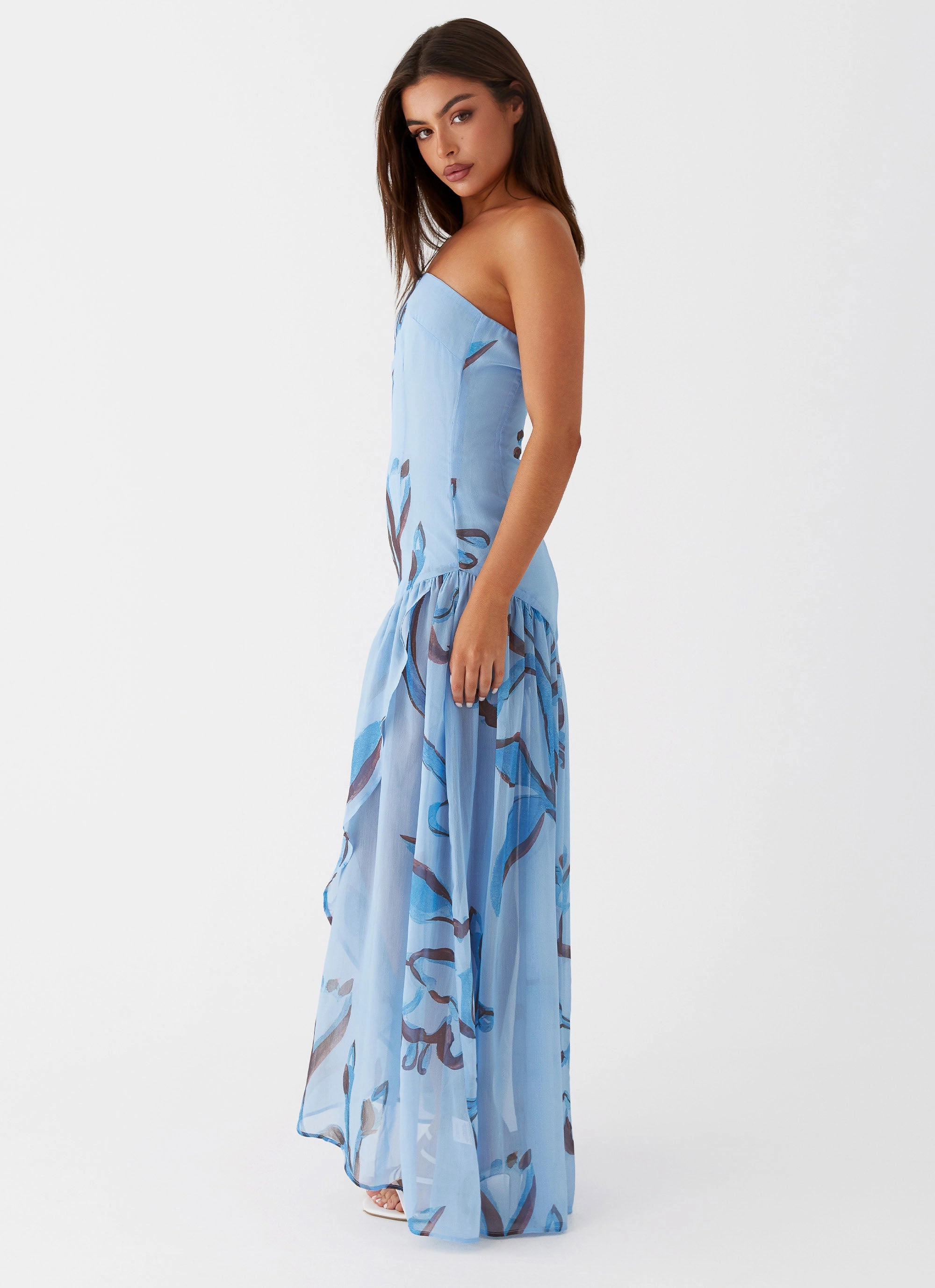 Solaris Strapless Maxi Dress - Blue Floral Soft and Stylish