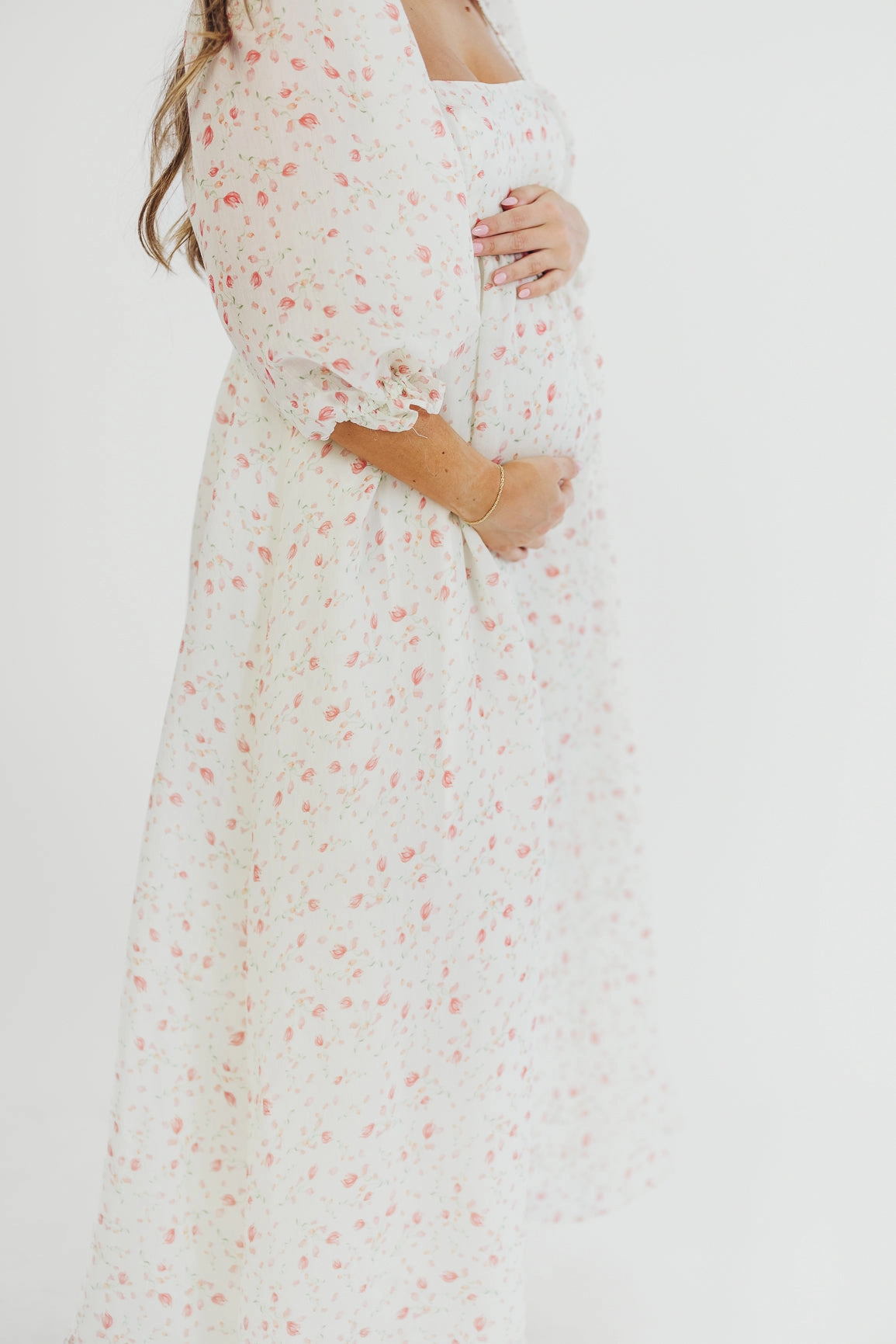 Mona Maxi Dress with Smocking in Ivory Floral - Bump Friendly & Inclusive Sizing (S-2XL) Jewel Accent