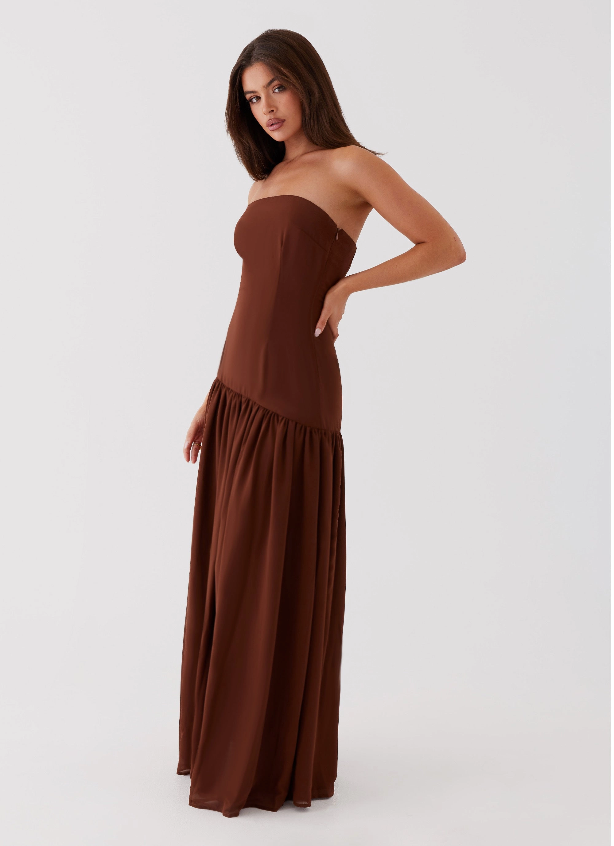 Flattering Look Timeless elegance Eden Strapless Maxi Dress - Brown