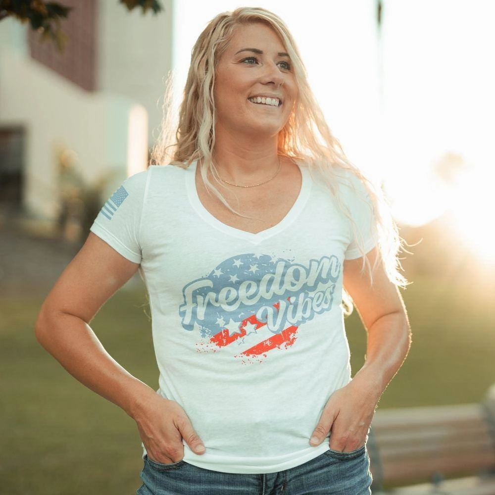 Women's Freedom Vibes V-Neck - White NeutralTonesCollection