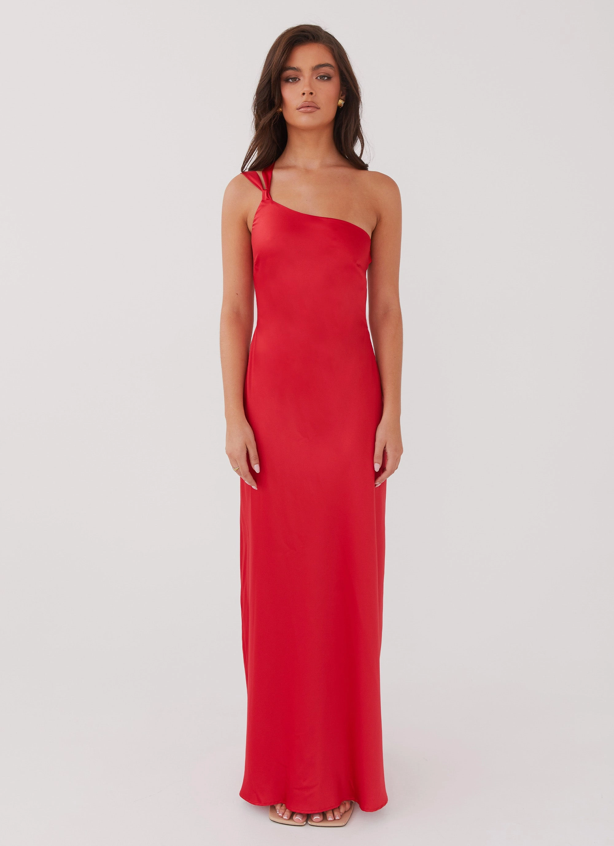 Delancy One Shoulder Maxi Dress - Rouge Red Earthy Hue