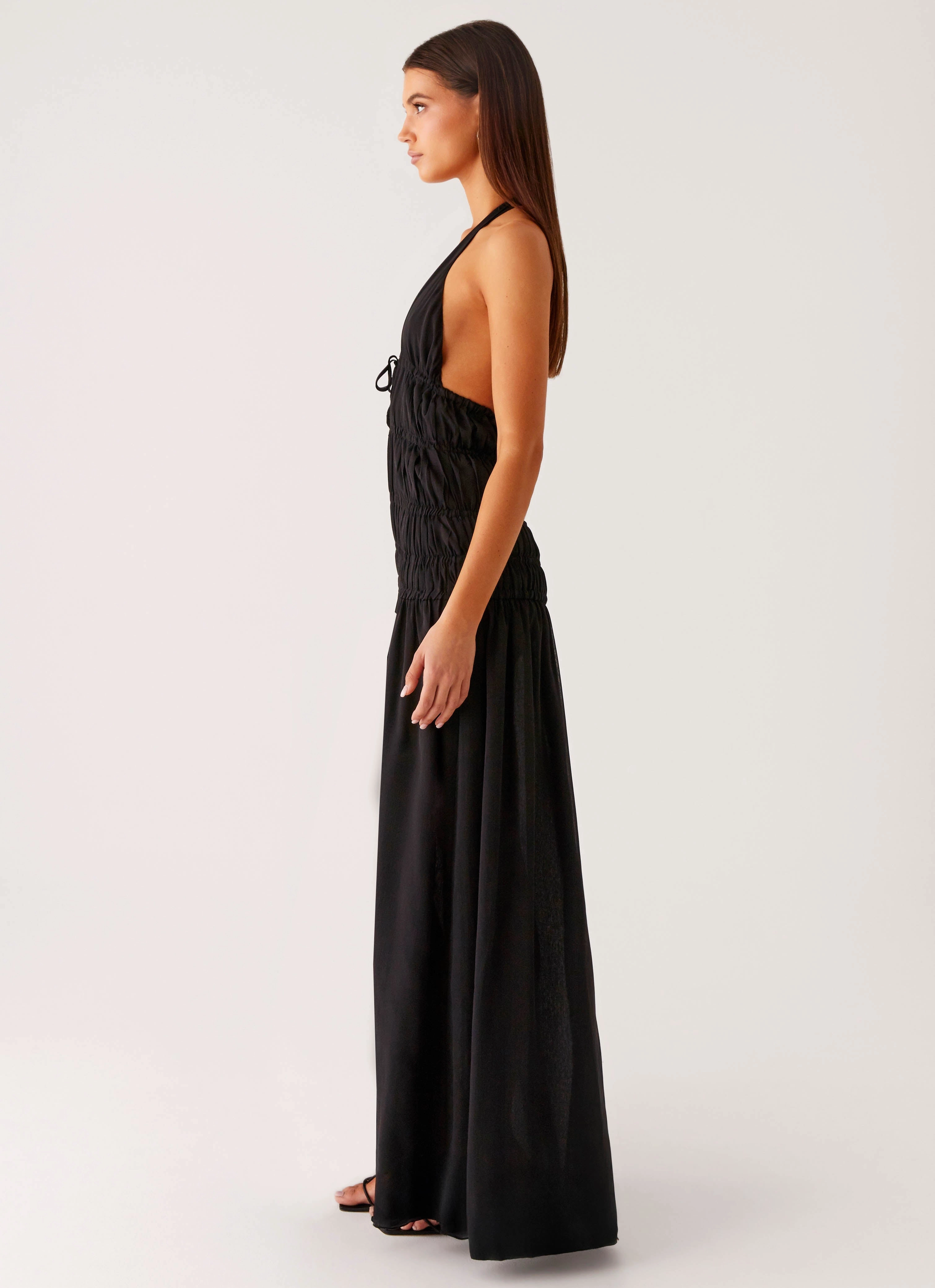 London Cool Pastel Sky Dione Halter Maxi Dress - Black