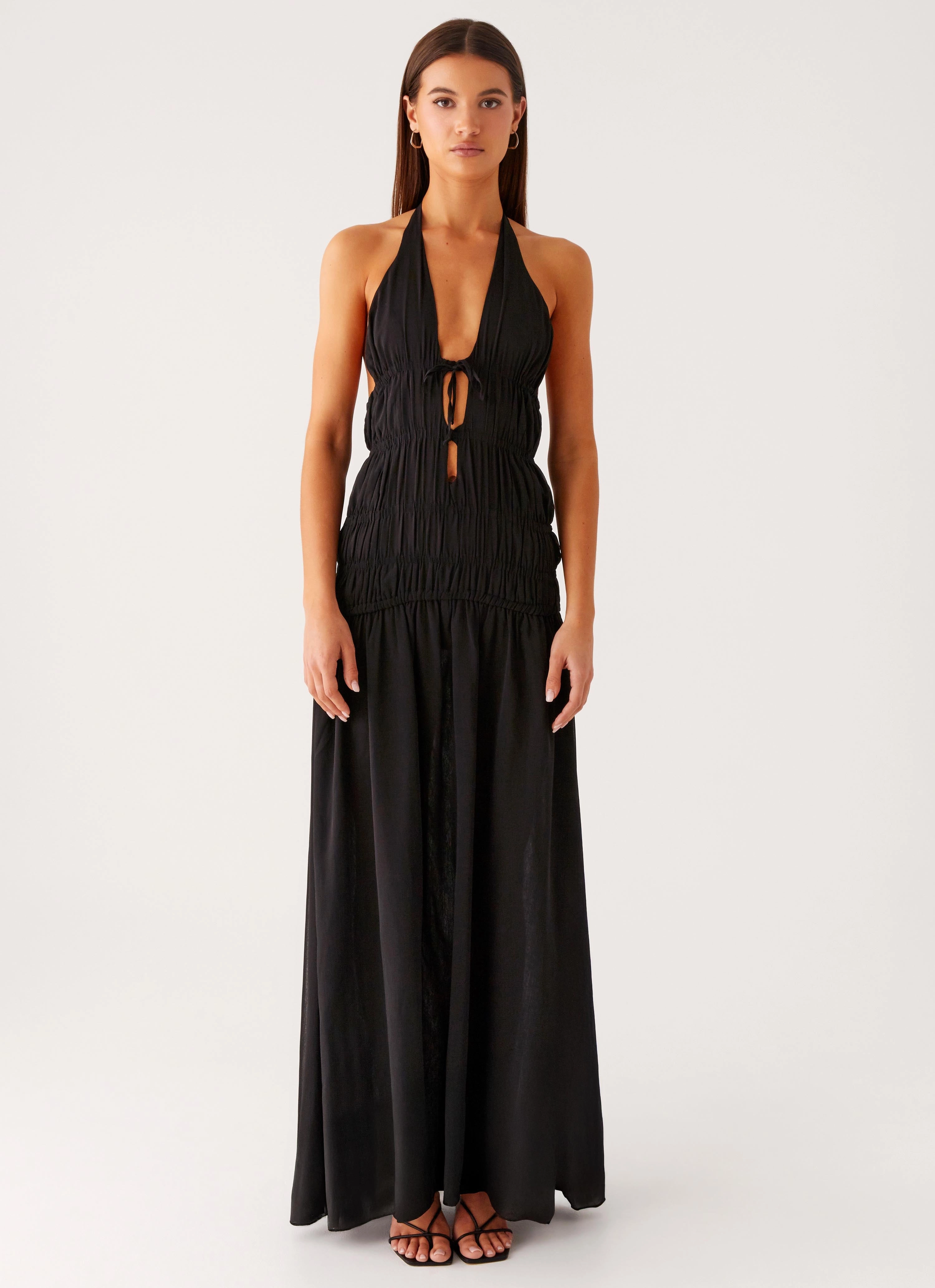 Dione Halter Maxi Dress - Black Charming Fit Comfy and Chic