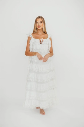 Mikayla 100% Cotton Lace and Gauze Contrast Tiered Maxi Dress in Off-White *Final-Sale* Casual Comfort All-day style