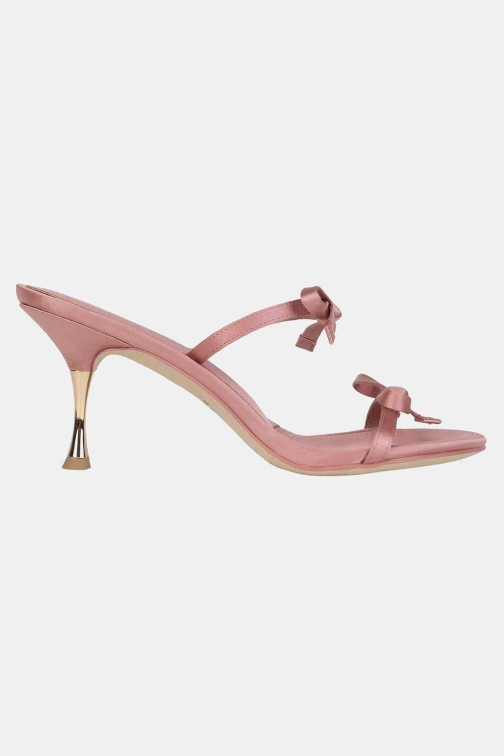 Jeffrey Campbell Bow-Bow Heeled Sandals in Blush Satin Gold Slip-On Sandals Cozy Foot