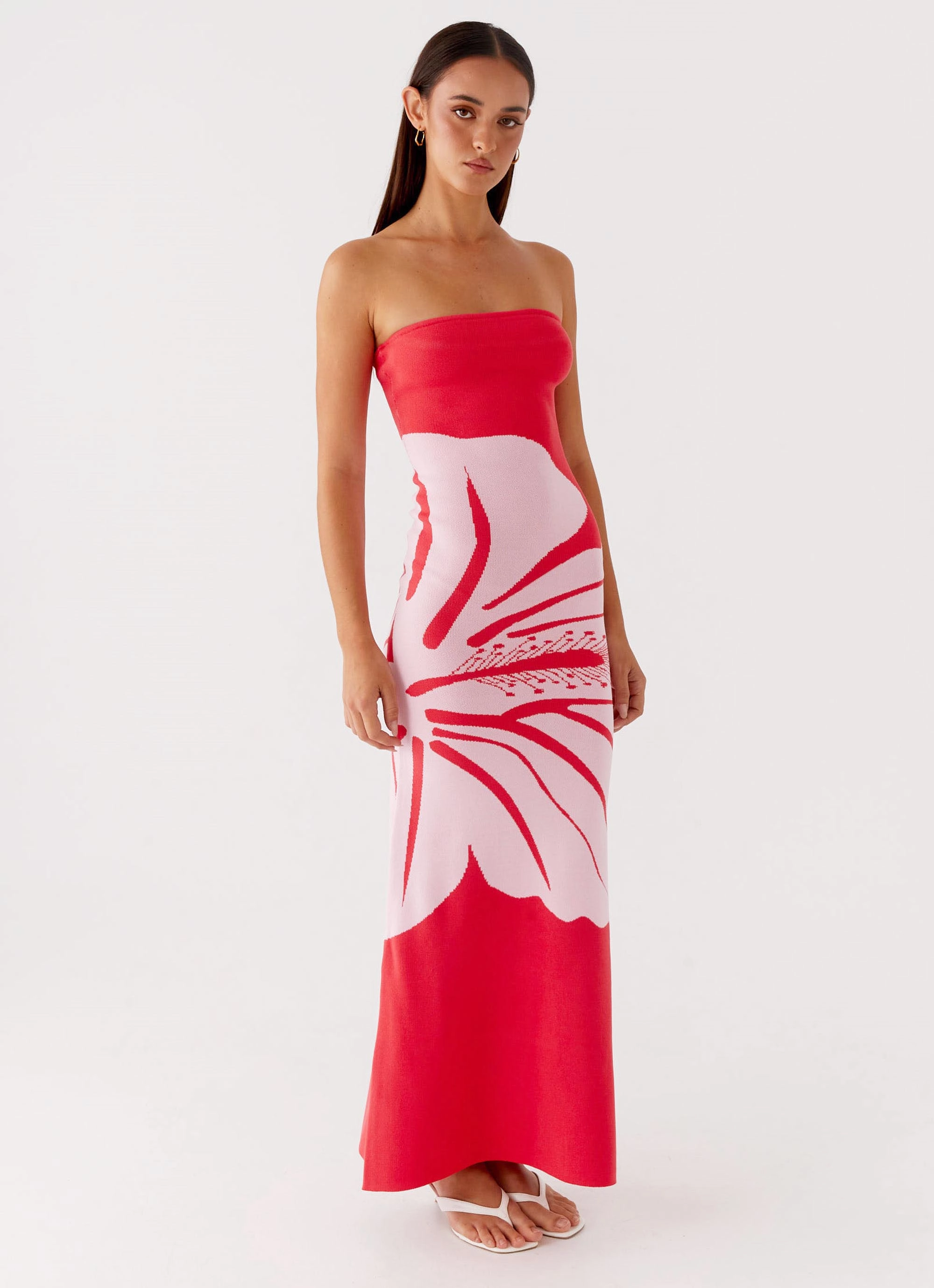 Statement-Piece Jala Strapless Knit Maxi Dress - Red Floral