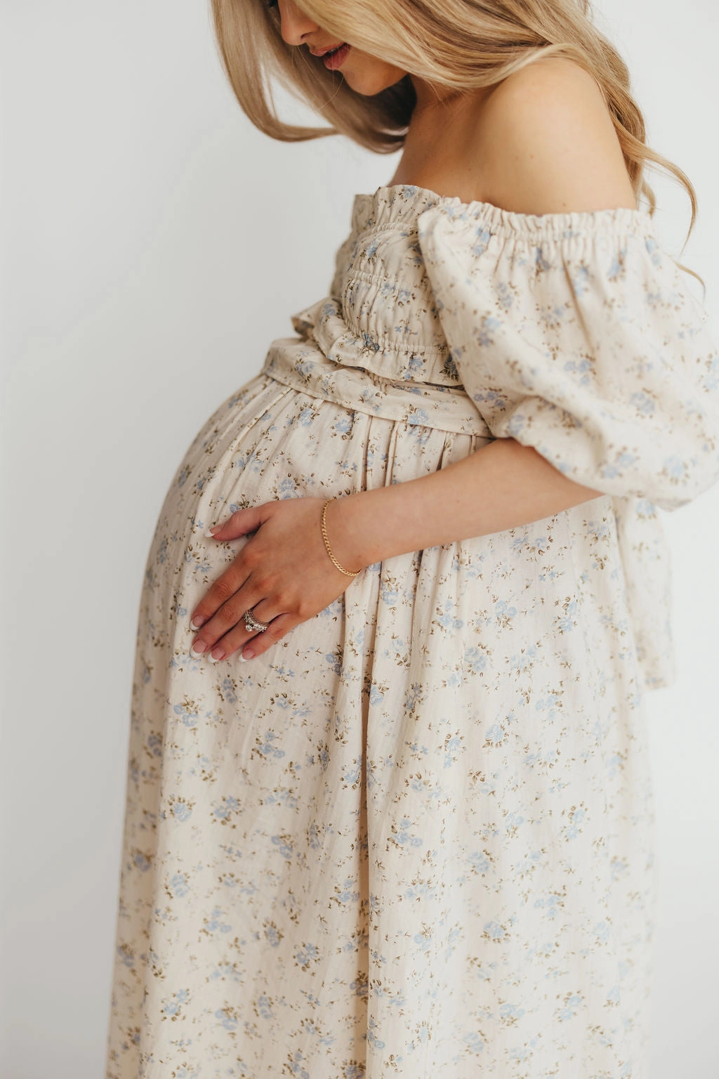 Soft Air Finley 100% Cotton Peplum Midi Dress in Ivory/Blue - Bump & Nursing Friendly