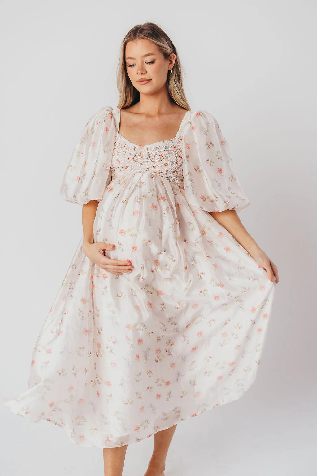 High Cut Perfect Shape Harlow Maxi Dress in Tiny Pink Floral - Bump Friendly & Inclusive Sizing (S-3XL) *Final-Sale*