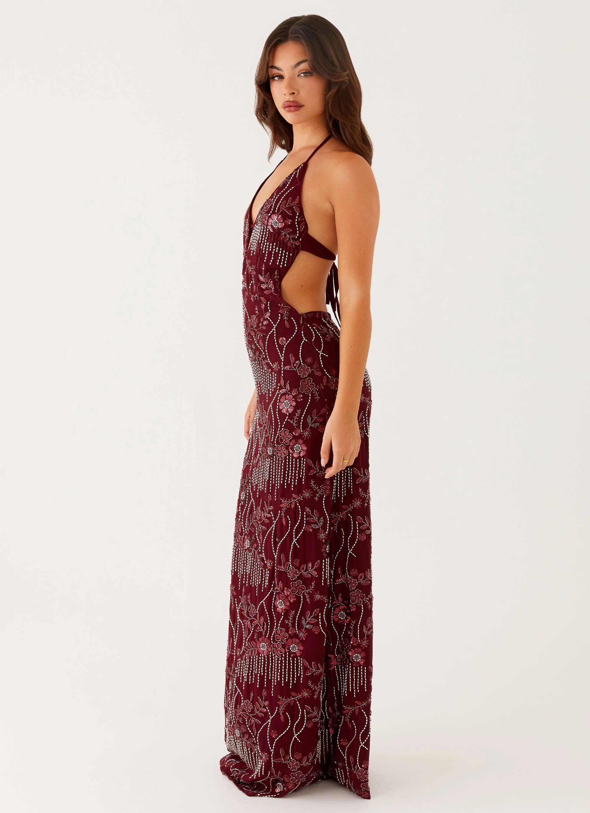 All For Love Maxi Dress - Burgundy Satin Soft Style Ease