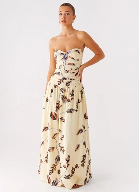 Rhea Ruched Maxi Dress - Buttercream Bliss Natural Wrap Trend Movement