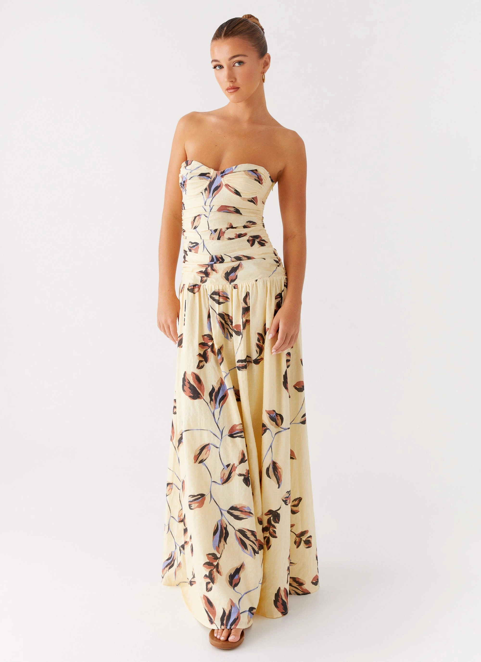 Rhea Ruched Maxi Dress - Buttercream Bliss Versatile Comfort