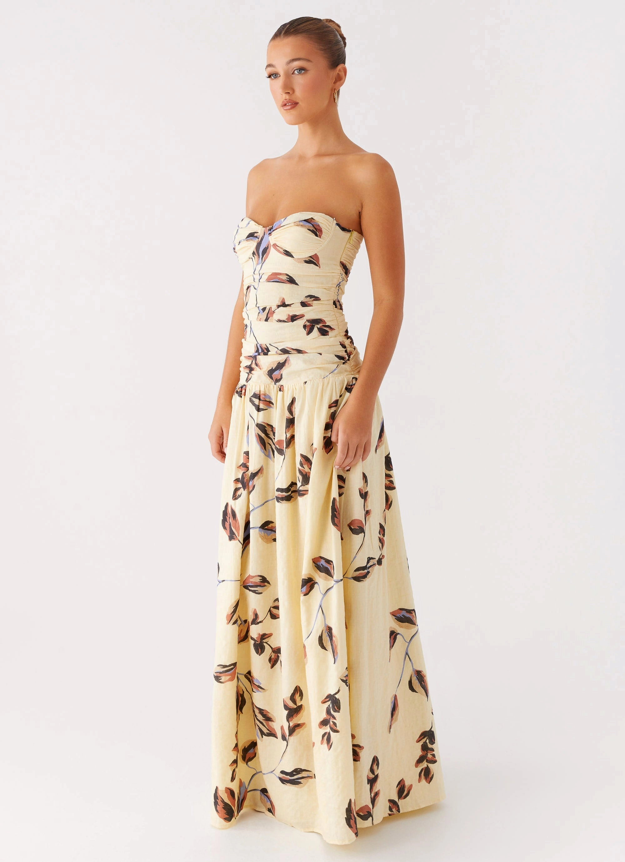 Rhea Ruched Maxi Dress - Buttercream Bliss Travel-Essential Confident Touch