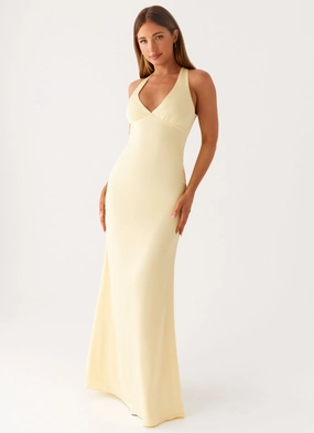 Desi Halterneck Maxi Dress - Yellow Draped Fabric Relax Line