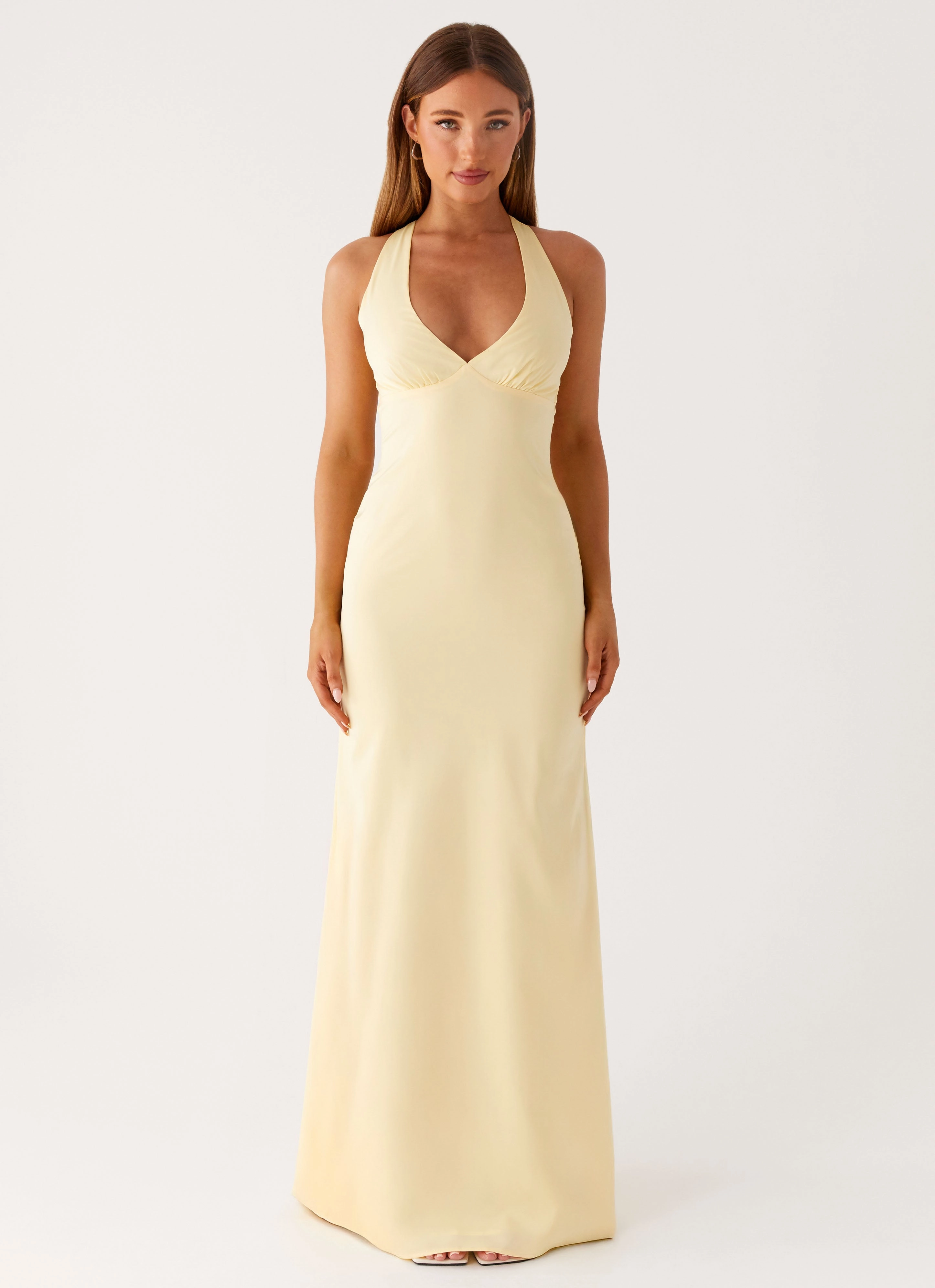 Desi Halterneck Maxi Dress - Yellow Refined Presence Timeless Comfort Wear