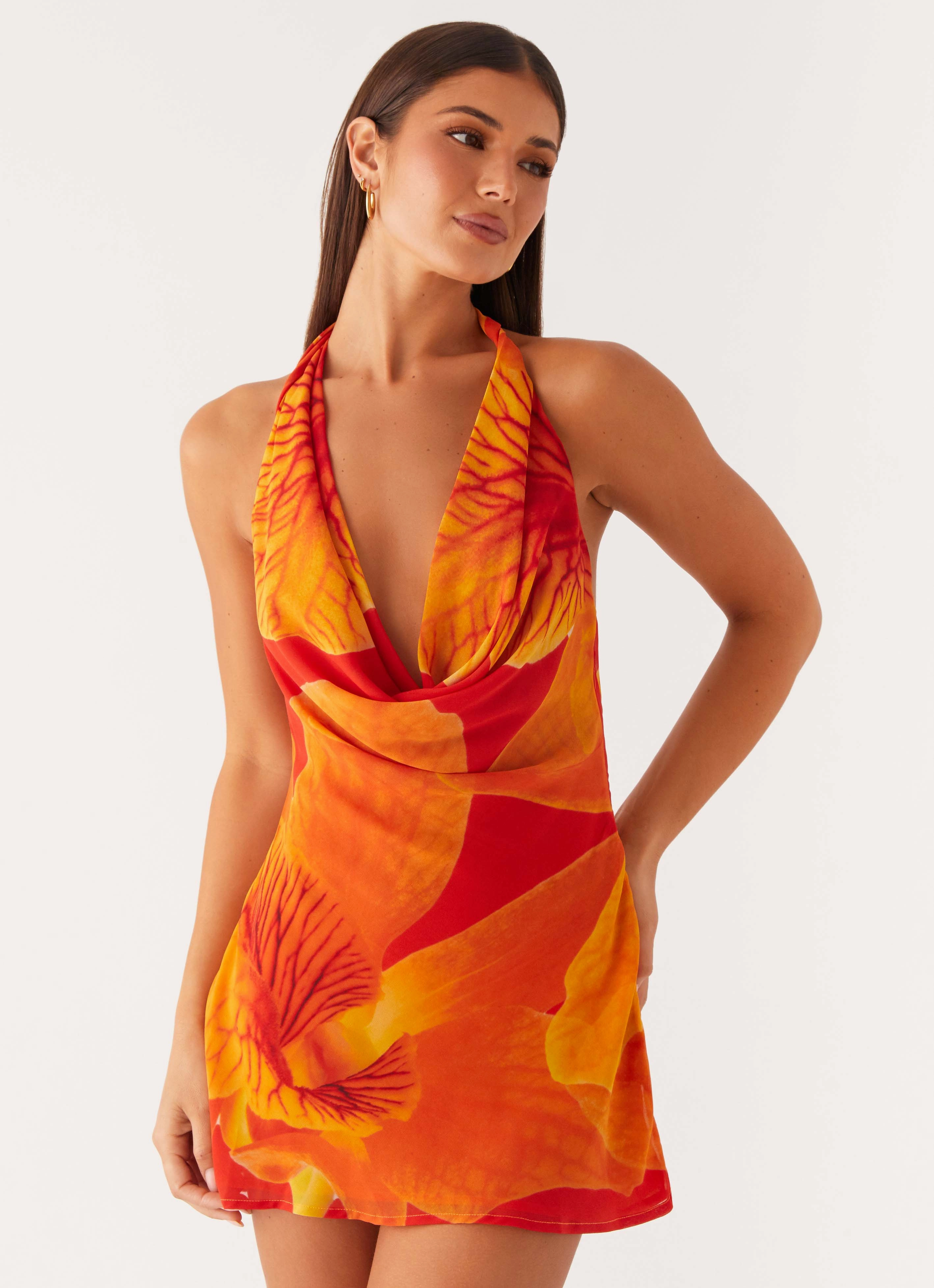 Daily Style Contemporary Vibe Solar Beam Cowl Mini Dress - Serene Orange