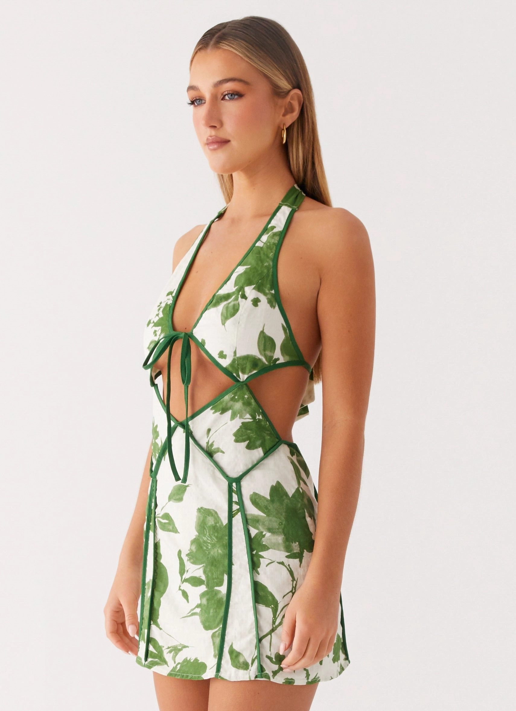 Sonnet Mini Dress - Verdant Bloom Balloon-Sleeve Layer Safe