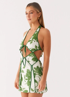 Sonnet Mini Dress - Verdant Bloom Balloon-Sleeve Layer Safe