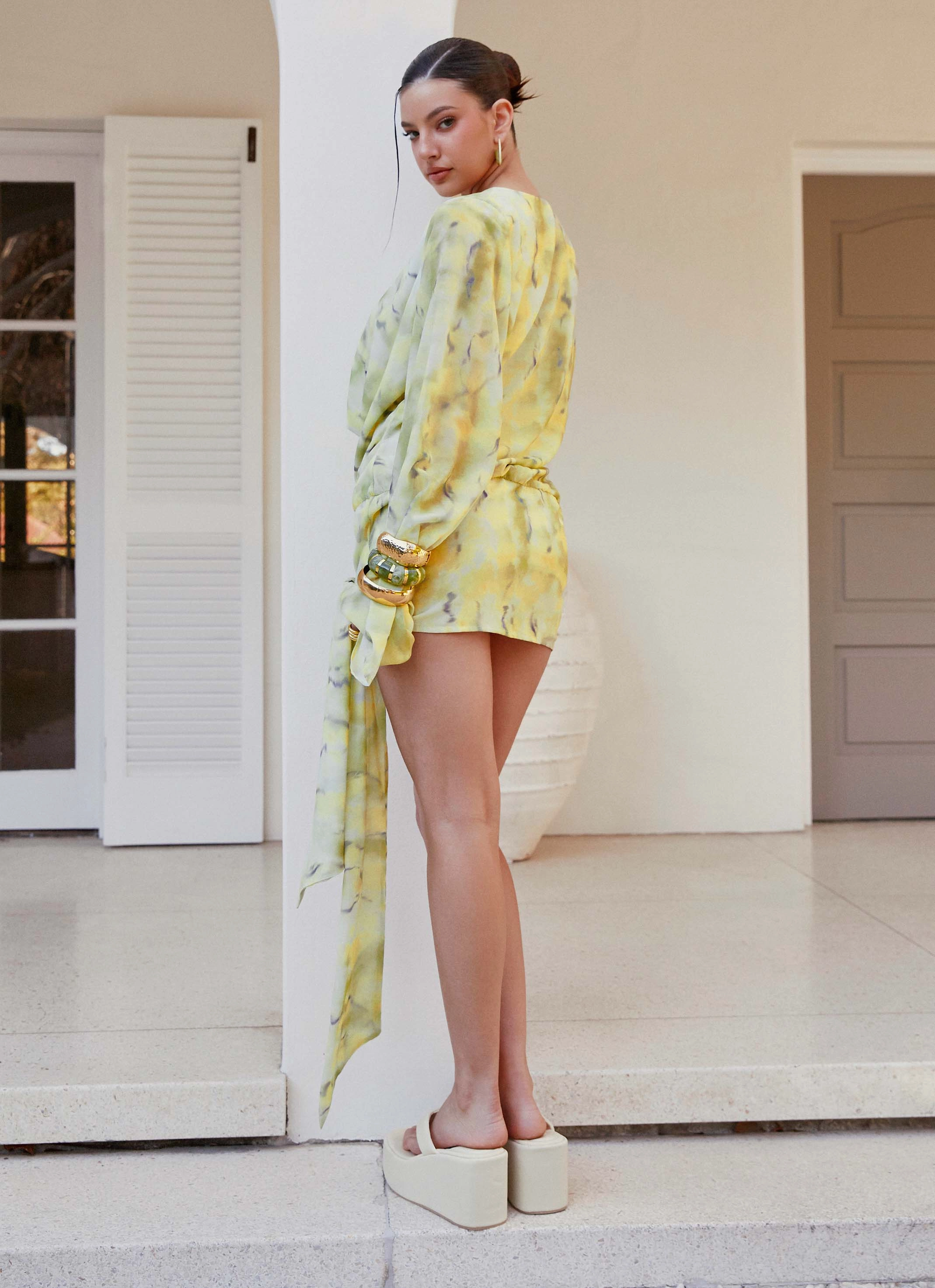 Sorrel Long Sleeve Mini Dress - Yellow Tie Dye Lightweight-Layer Shine Moment