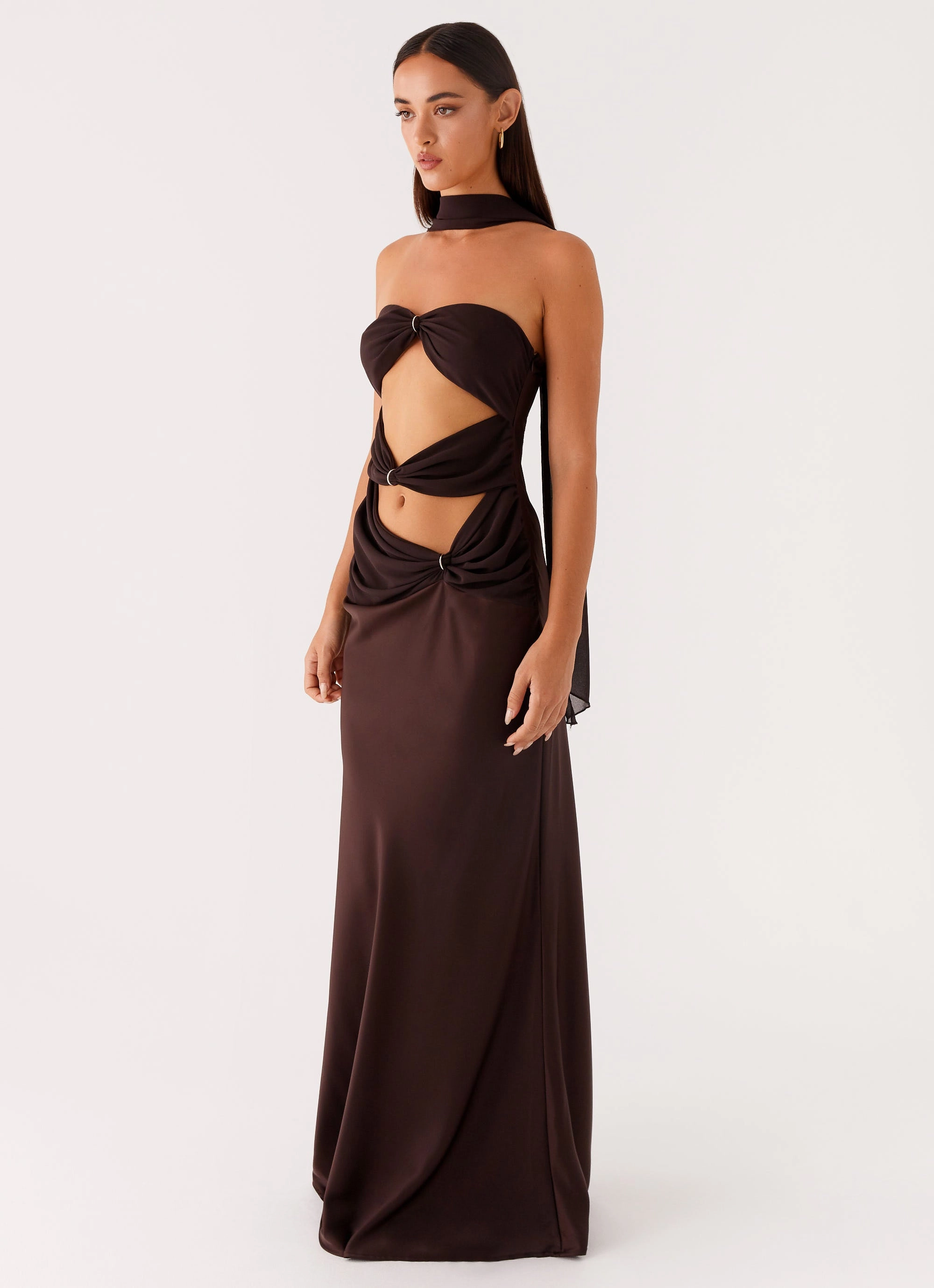 Alaine Scarf Maxi Dress - Dark Chocolate Fall Silhouette