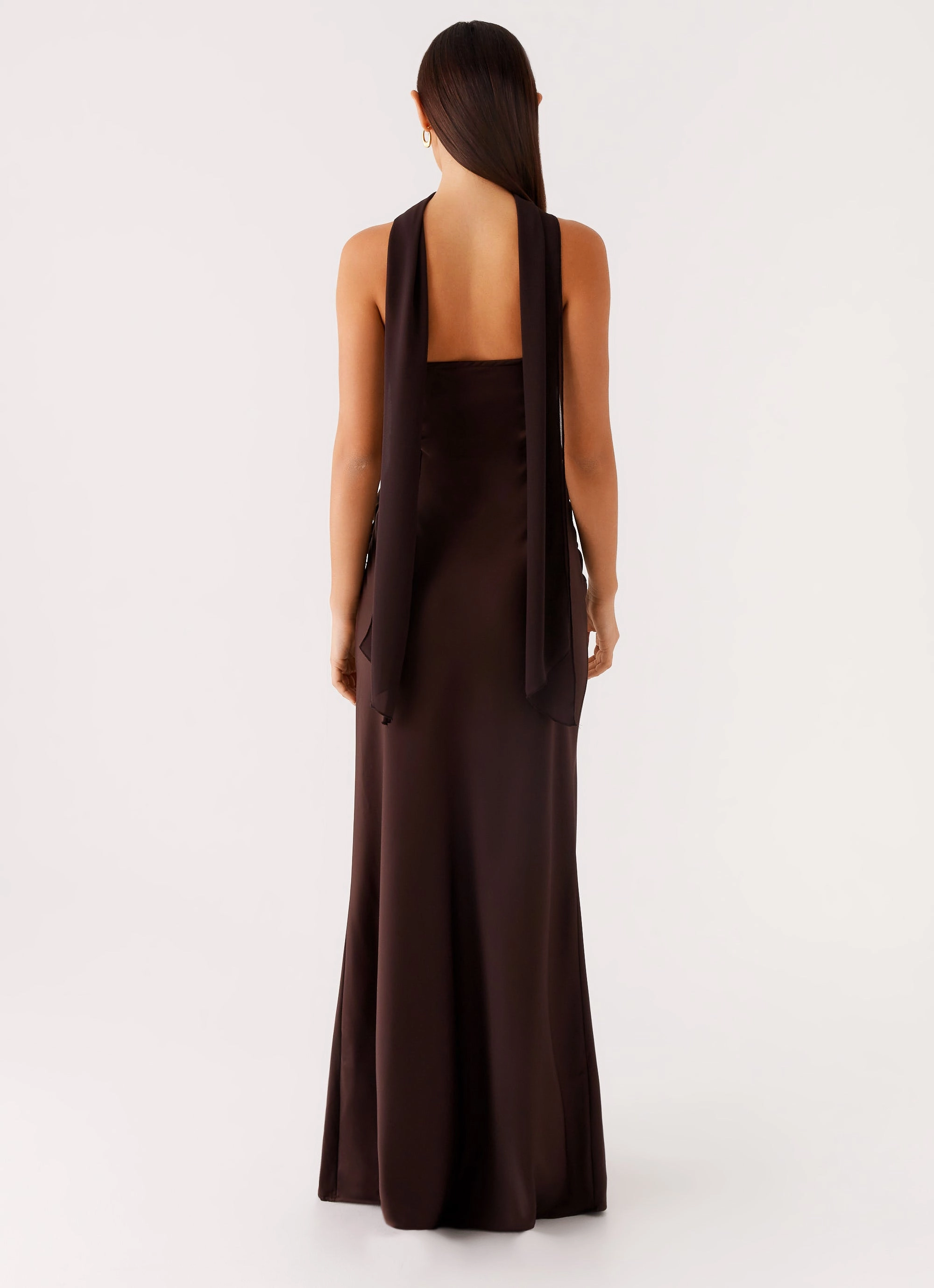Warm-Layer Breeze Flow Alaine Scarf Maxi Dress - Dark Chocolate