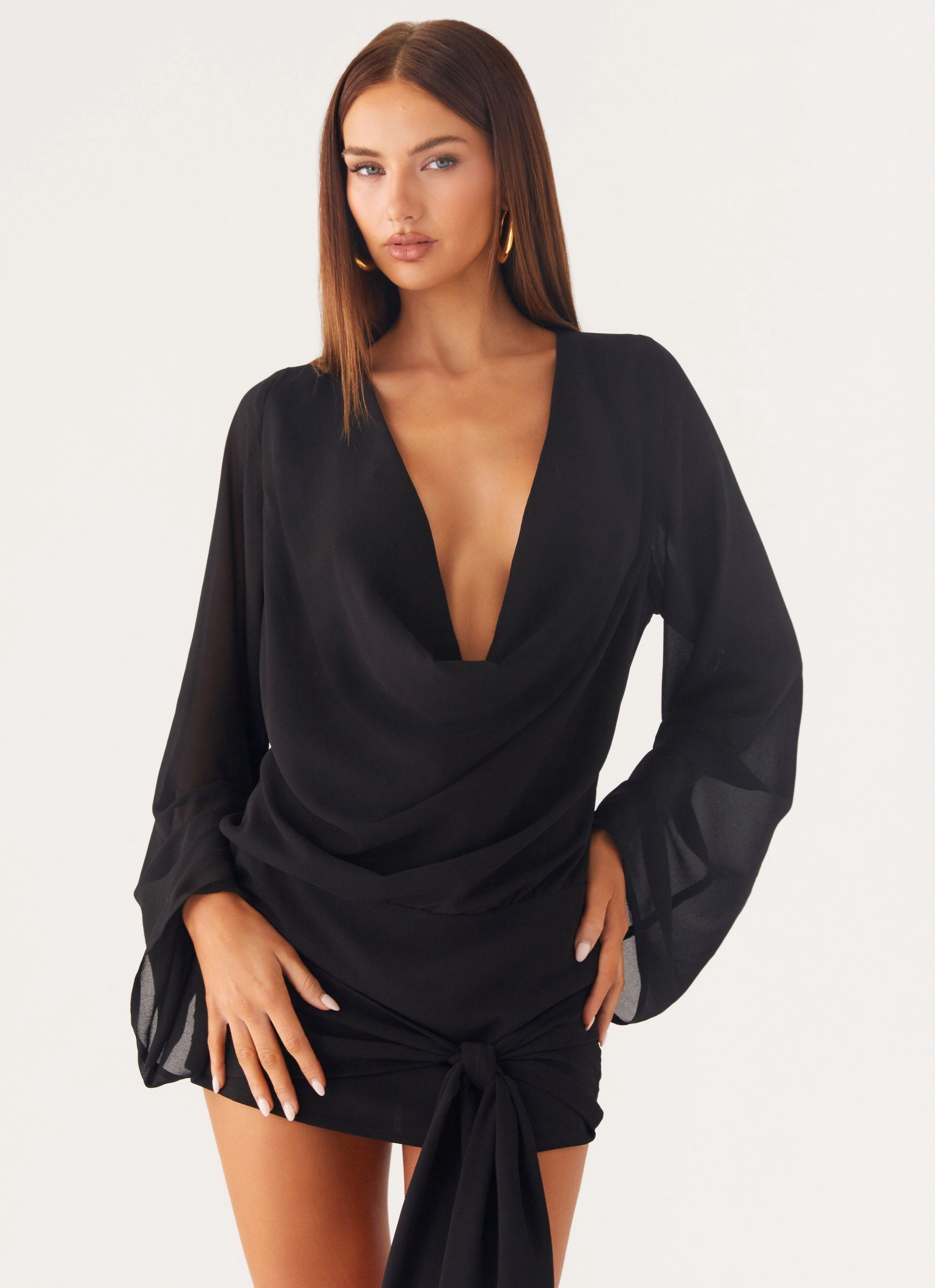 Grace Glow Urban Line Sorrel Long Sleeve Mini Dress - Black